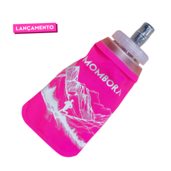 Garrafa de Silicone - Soft Flask - 300ml - Rosa - Estampa Montanha - Boca larga