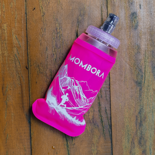 Garrafa de Silicone - Soft Flask - 300ml - Rosa - Estampa Montanha - Boca larga
