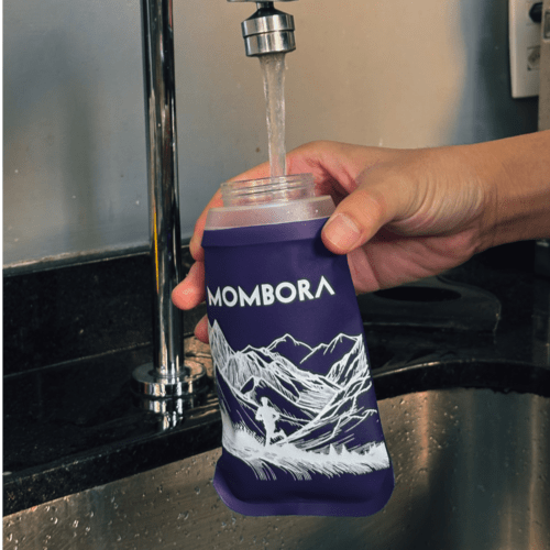 Garrafa de Silicone - Soft Flask - 300ml - Roxa - Estampa Montanha - Boca larga