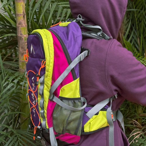 Mochila Nylon - Roxa, verde e rosa